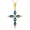 Sapphire Cross Religious Pendant 10KT Yellow Gold
