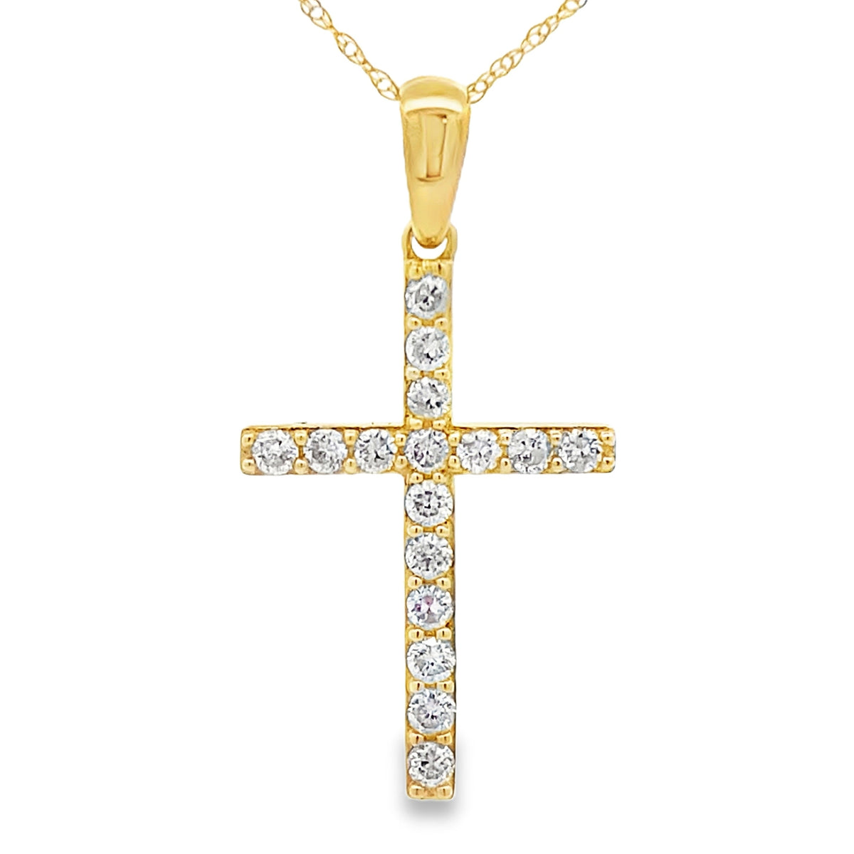 Colgante Religioso de Cruz con Diamantes de .45ct en Oro Amarillo de 14KT