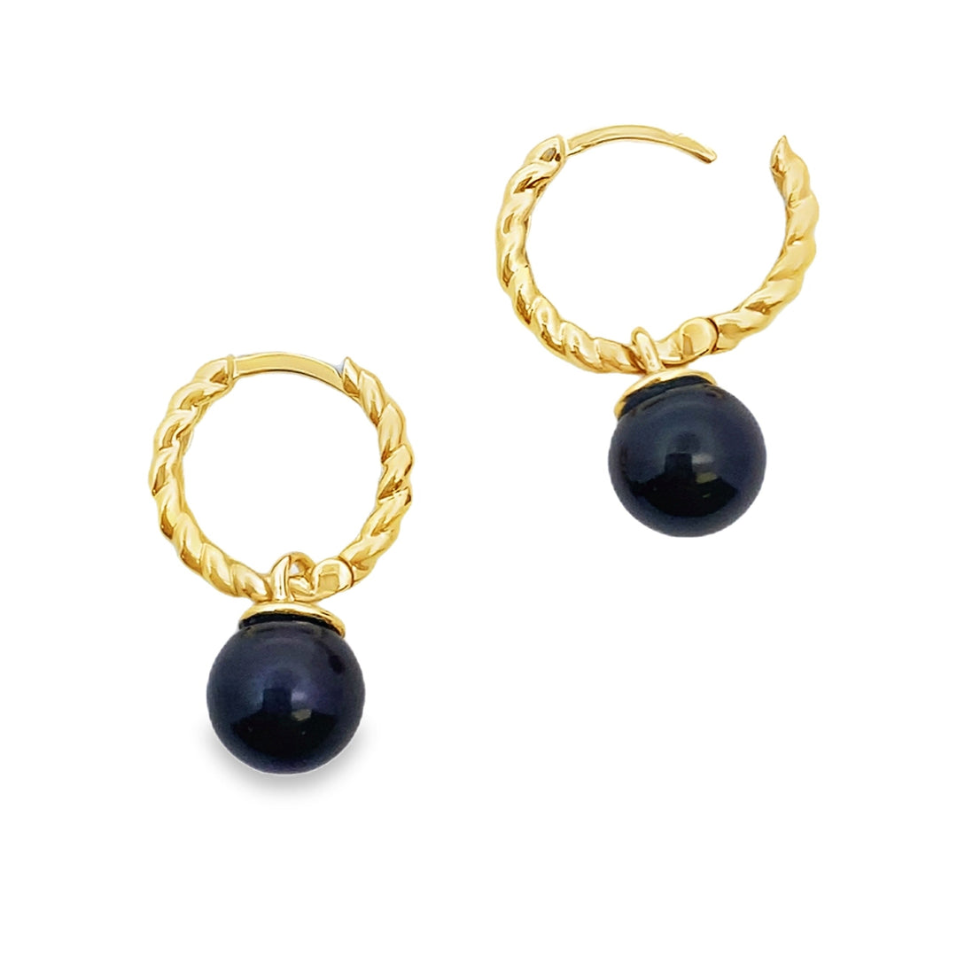 Aretes de Aro de Perlas de Oro Amarillo de 14KT