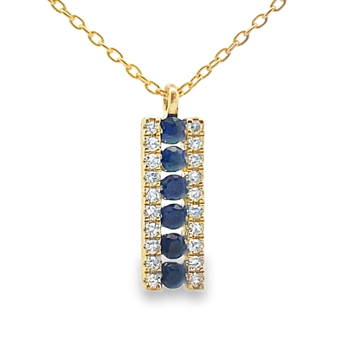 Colgantes de moda de zafiro y diamantes de oro amarillo de 14 quilates