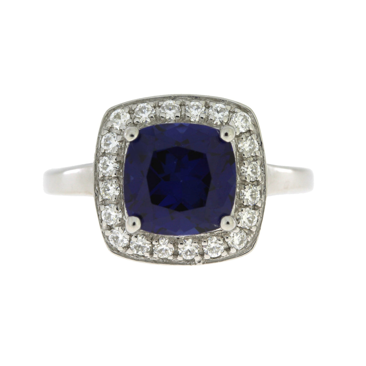 Anillo de zafiro y moissanita de plata esterlina
