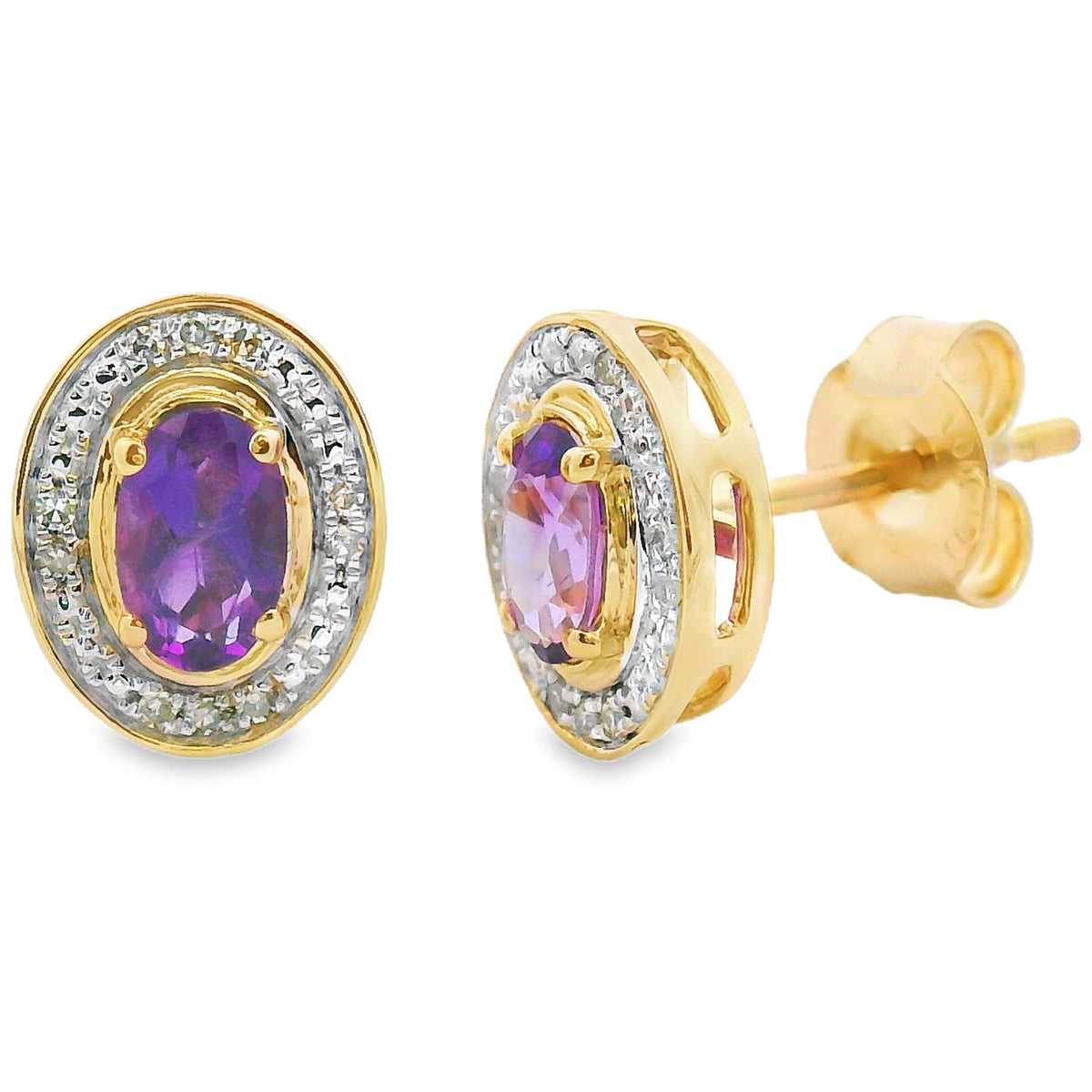 Pendientes de amatista y diamante de .49 ct en oro amarillo de 10 kt