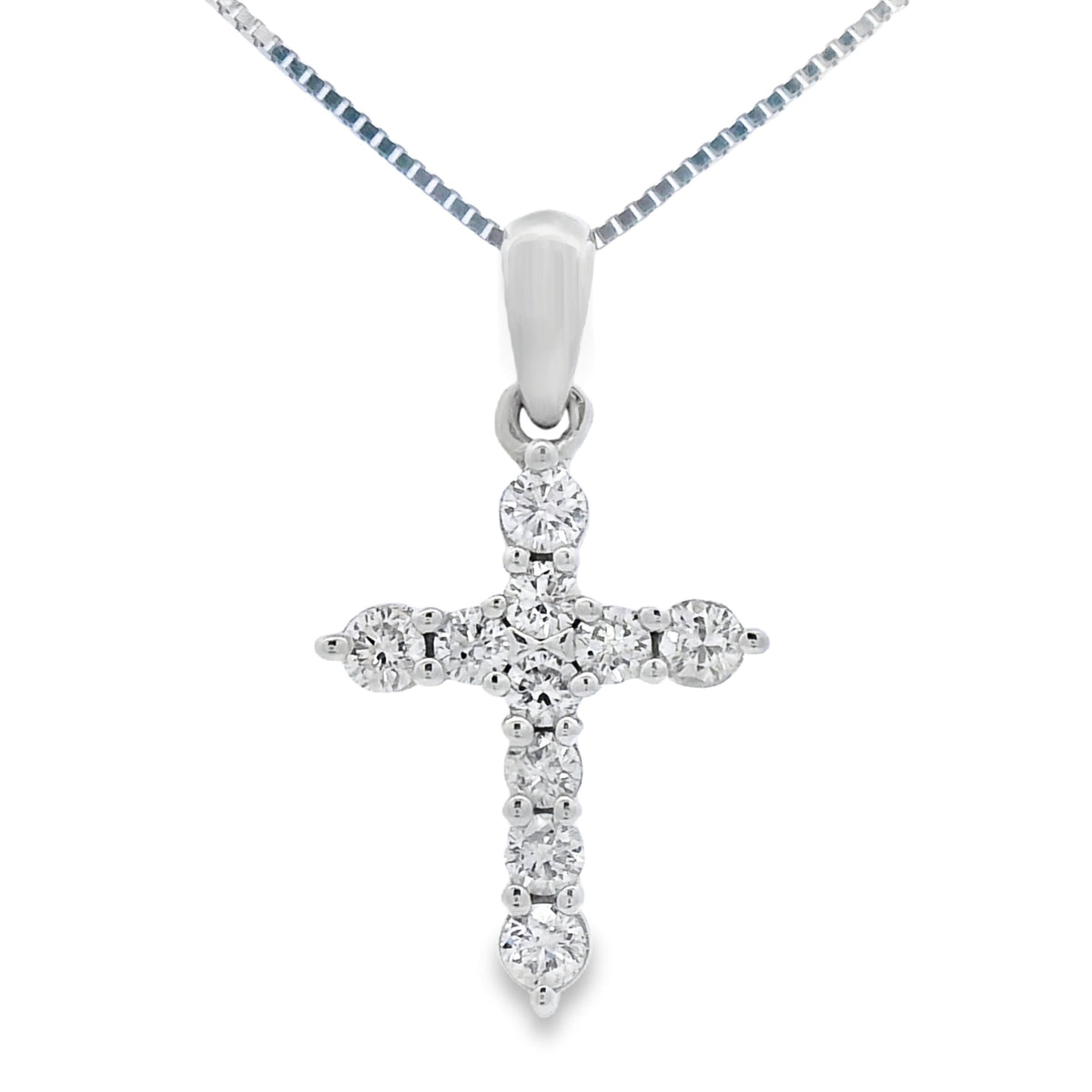 Colgante religioso de cruz de oro blanco de 14kt con diamante de 0,23 qt