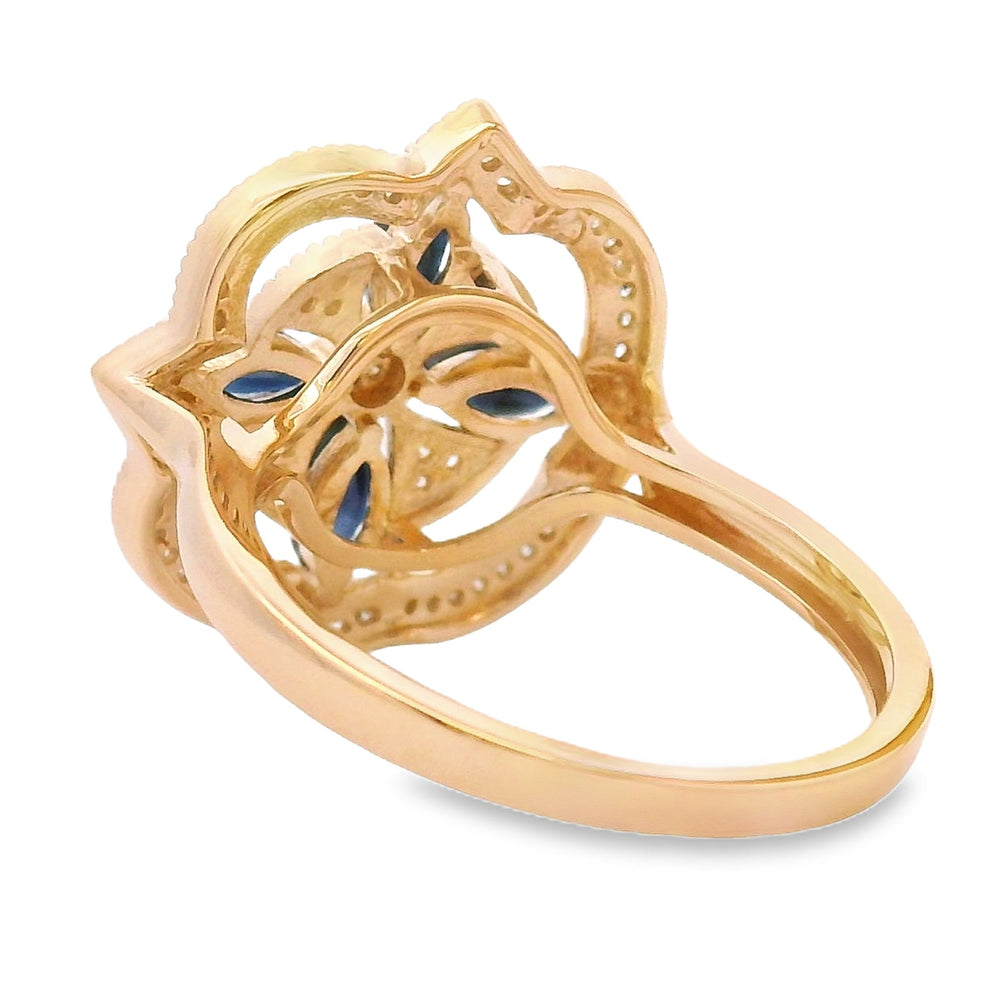 Anillo de zafiro y diamantes auténticos de .88ct en oro amarillo de 14kt