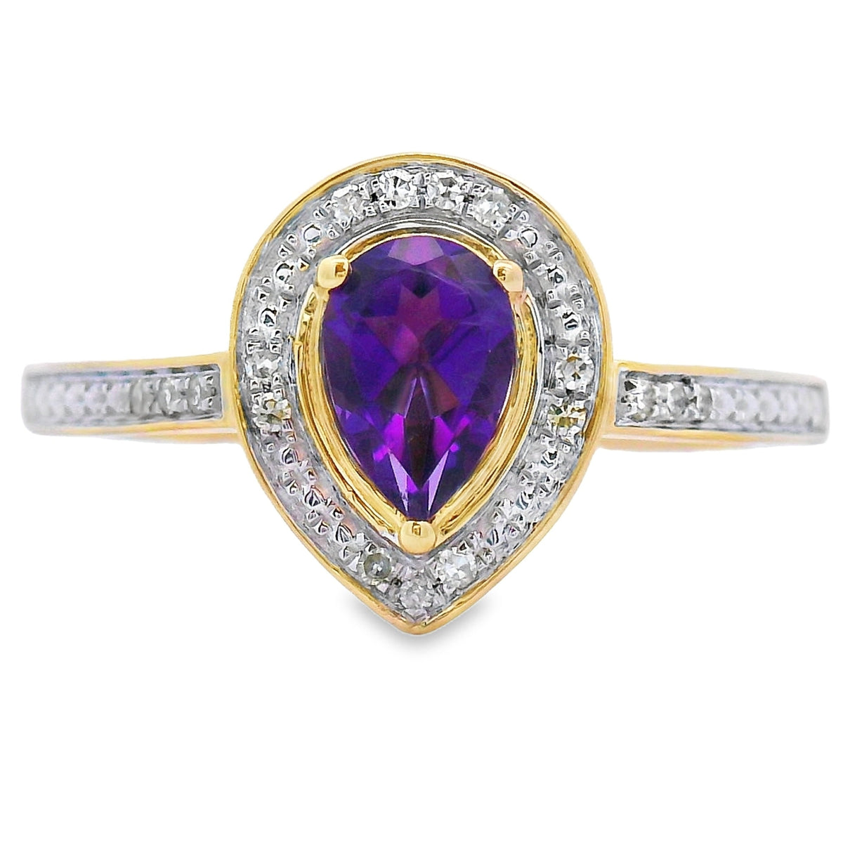 Anillo Genuino de Amatista de .42ct y Diamantes en Oro Amarillo de 10KT
