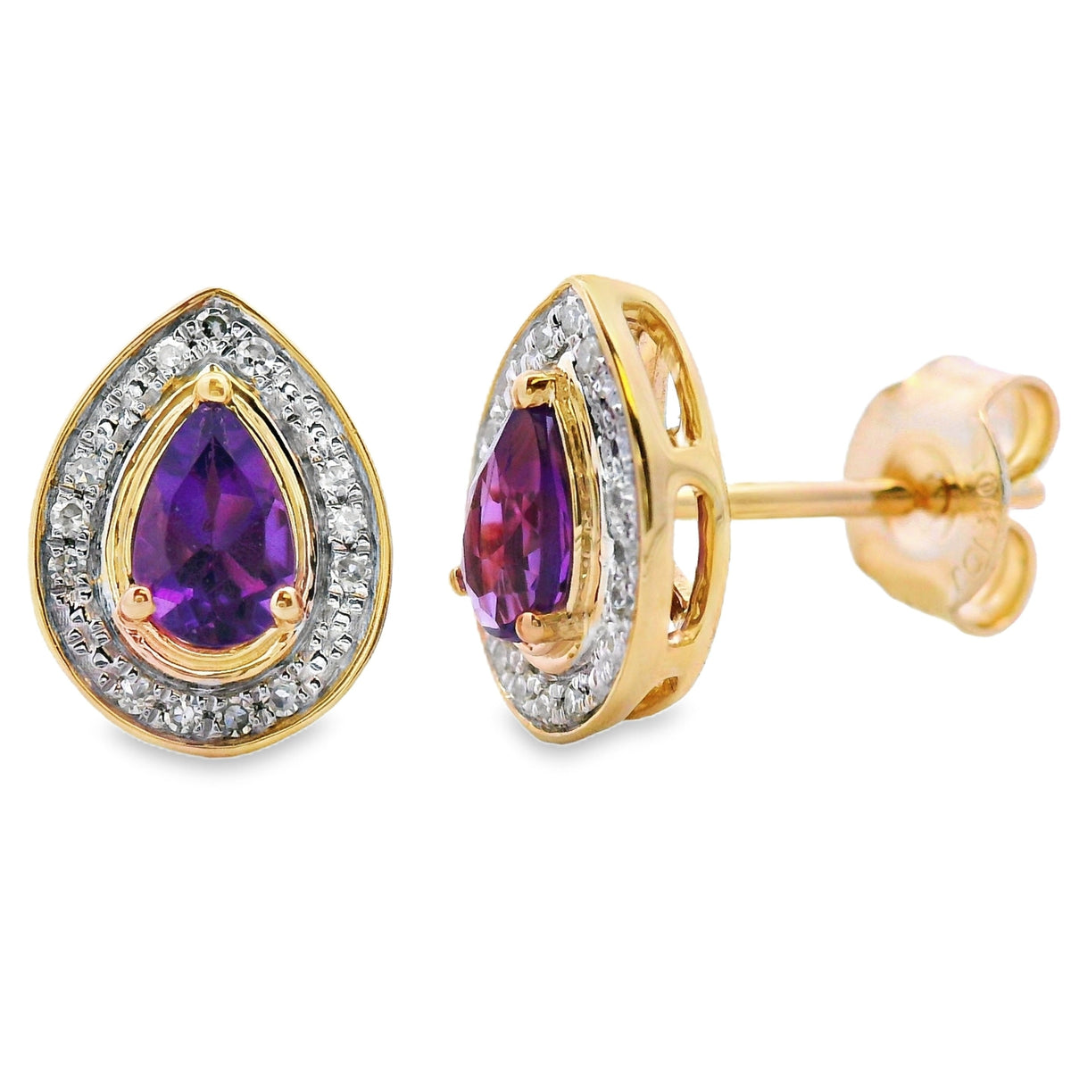 Pendientes de amatista y diamante de .47ct oro amarillo 10kt
