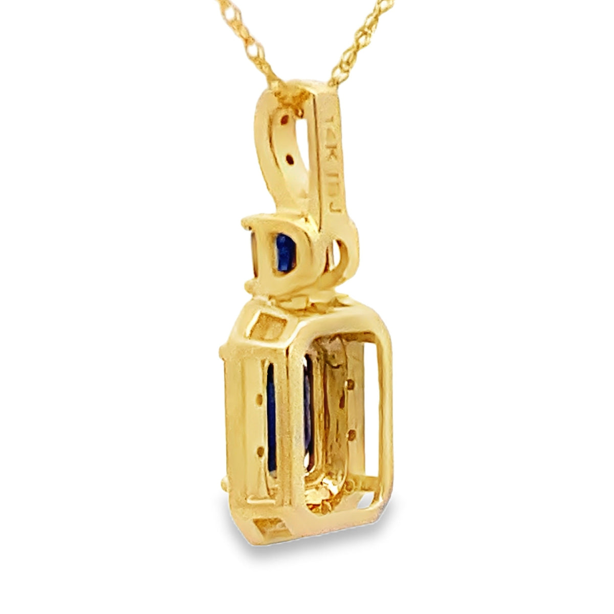 Colgantes de moda de zafiro y diamantes de oro amarillo de 14 quilates