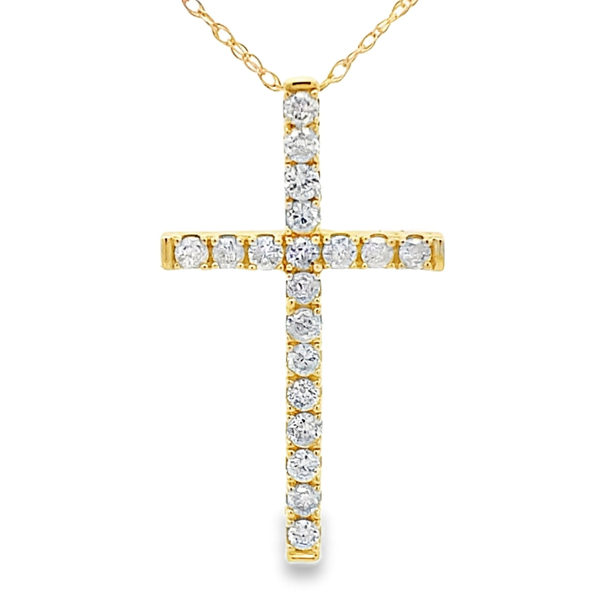 Colgante de cruz religiosa de oro amarillo de 14 quilates con diamante de 0,33 ct