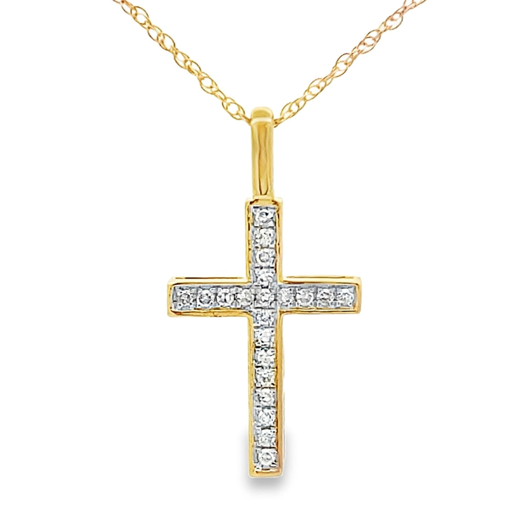 .07ct Diamond Cross Religious Pendant 10KT Yellow Gold