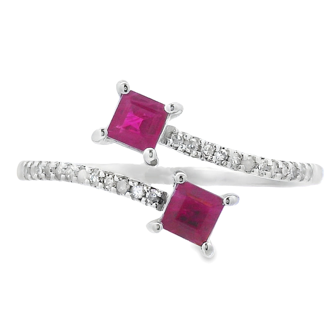 Genuine .57ct Ruby Diamond Ring 14KT White Gold