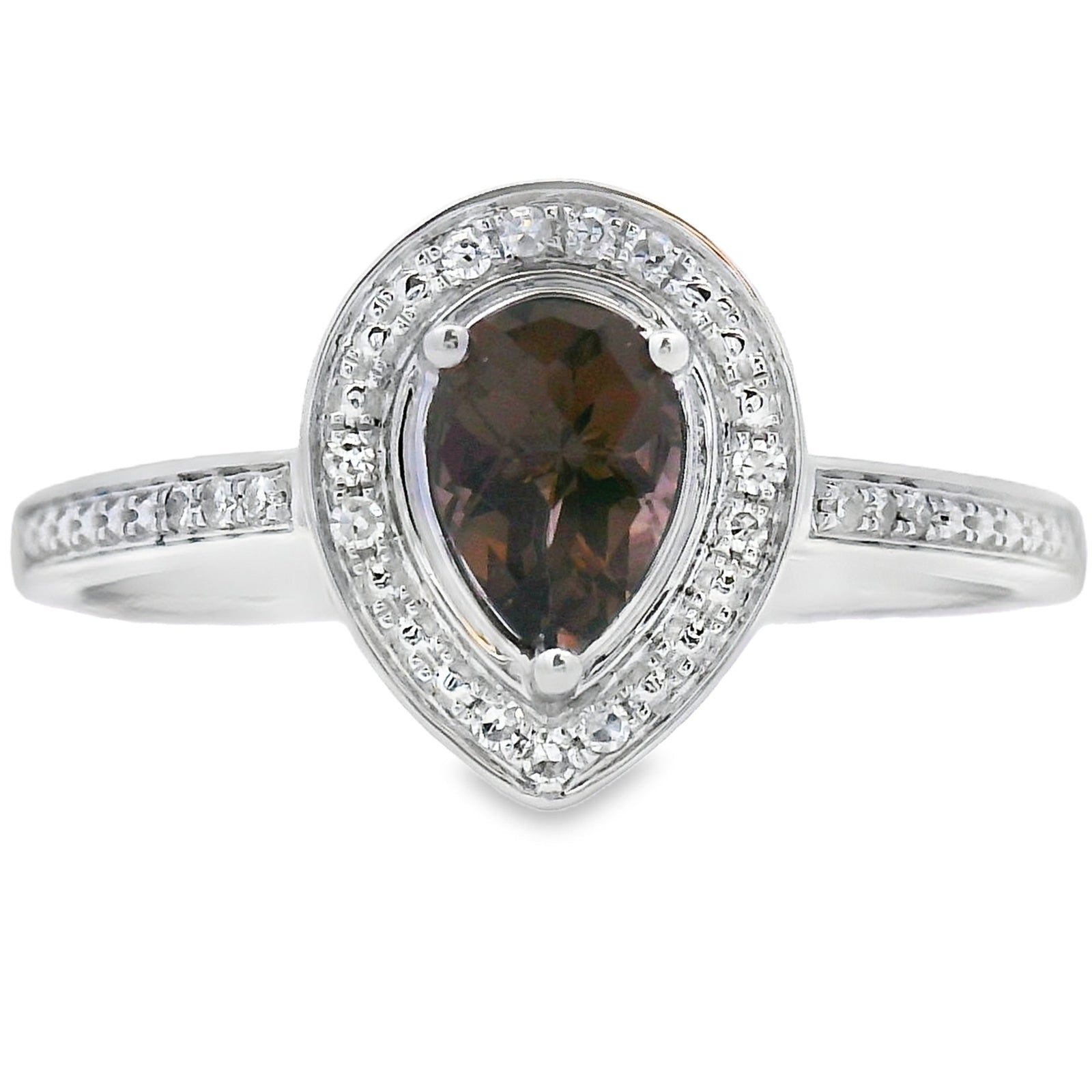 Anillo de oro blanco de 10 kt con diamante y cuarzo natural de 0,46 ct