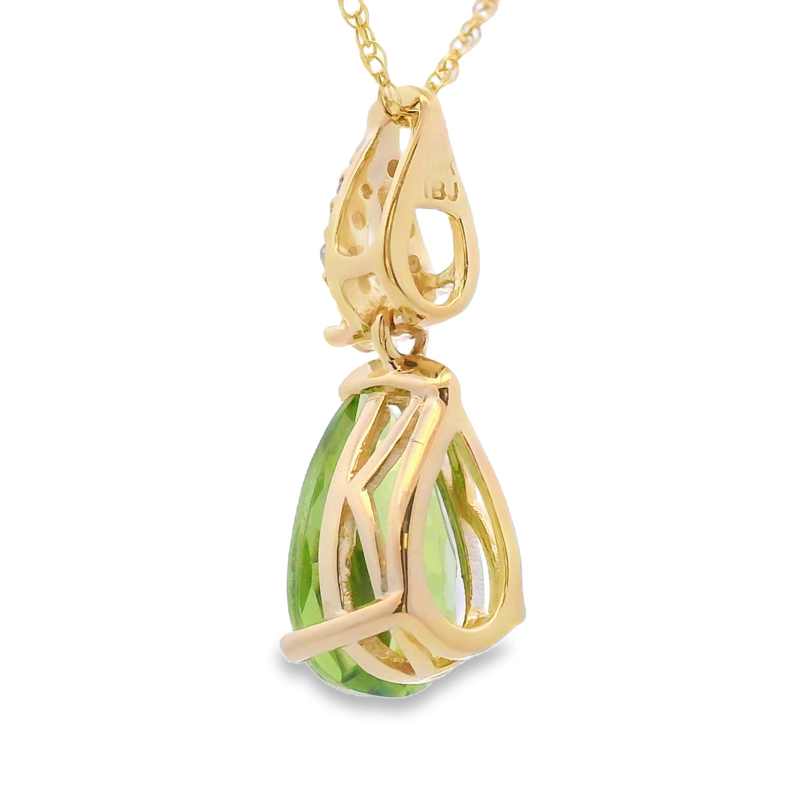 Colgantes de moda de peridoto y diamantes de oro amarillo de 10 quilates