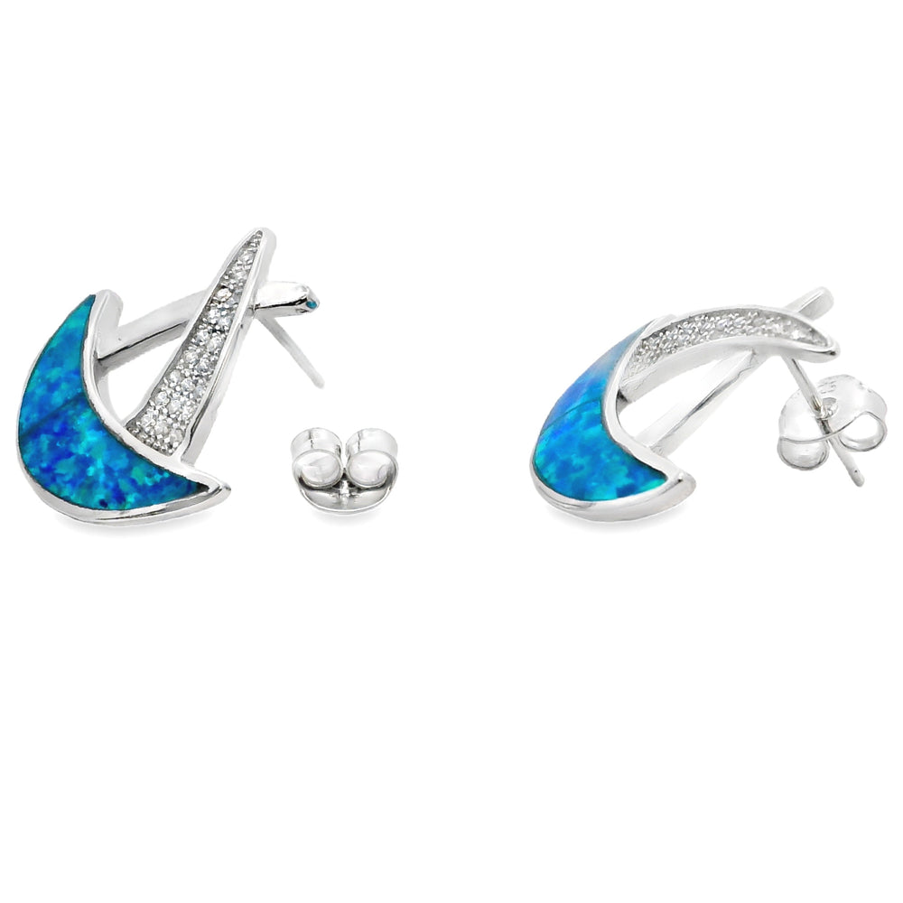 Natural Created Opal Dangle Earrings Sterling Silver
