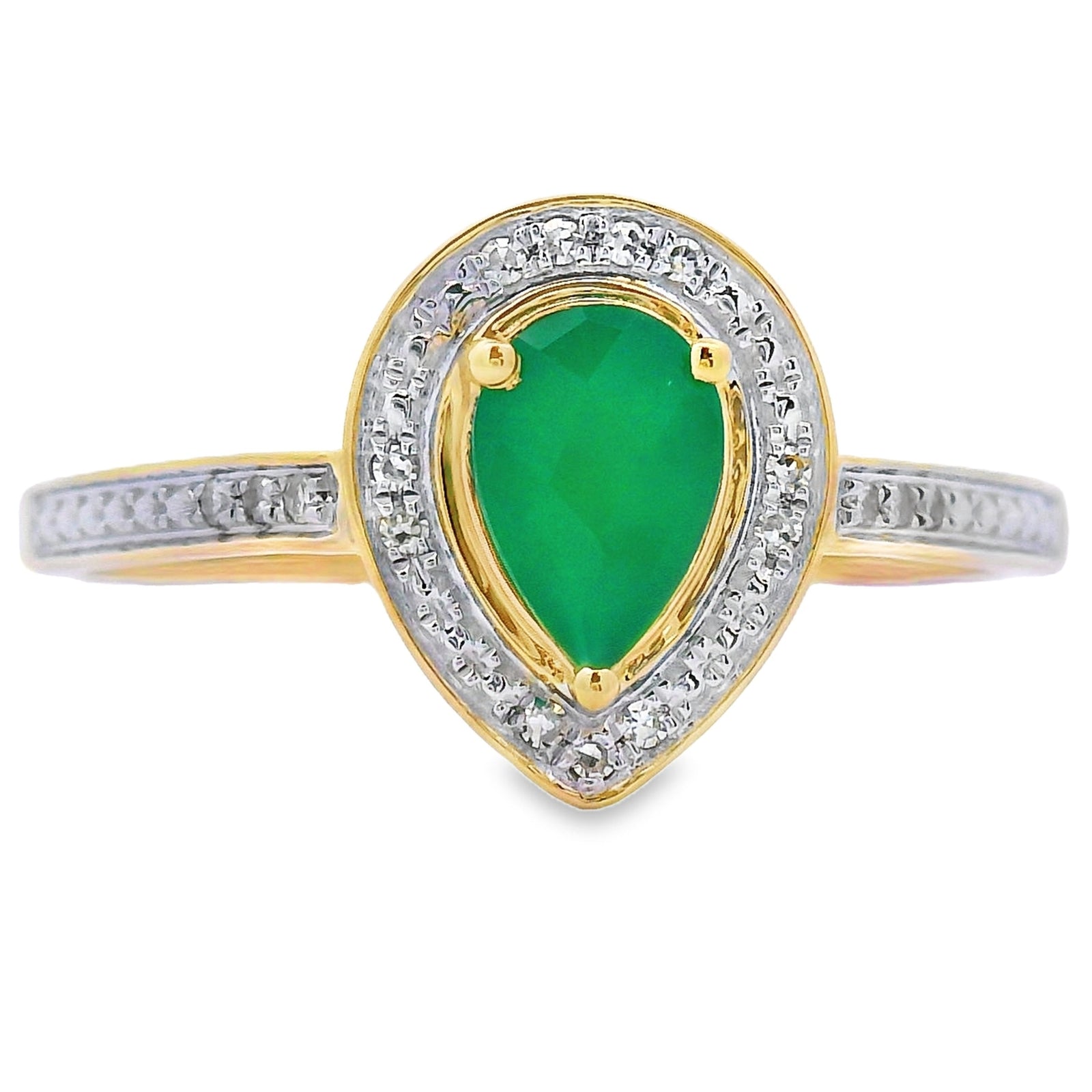 Anillo de calcedonia y diamantes genuinos de .55 ct en oro amarillo de 10 kt