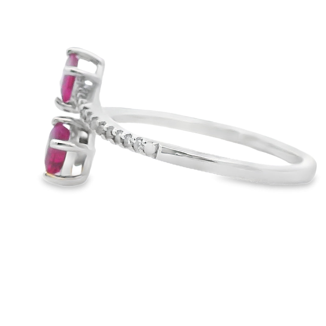 Genuine .57ct Ruby Diamond Ring 14KT White Gold