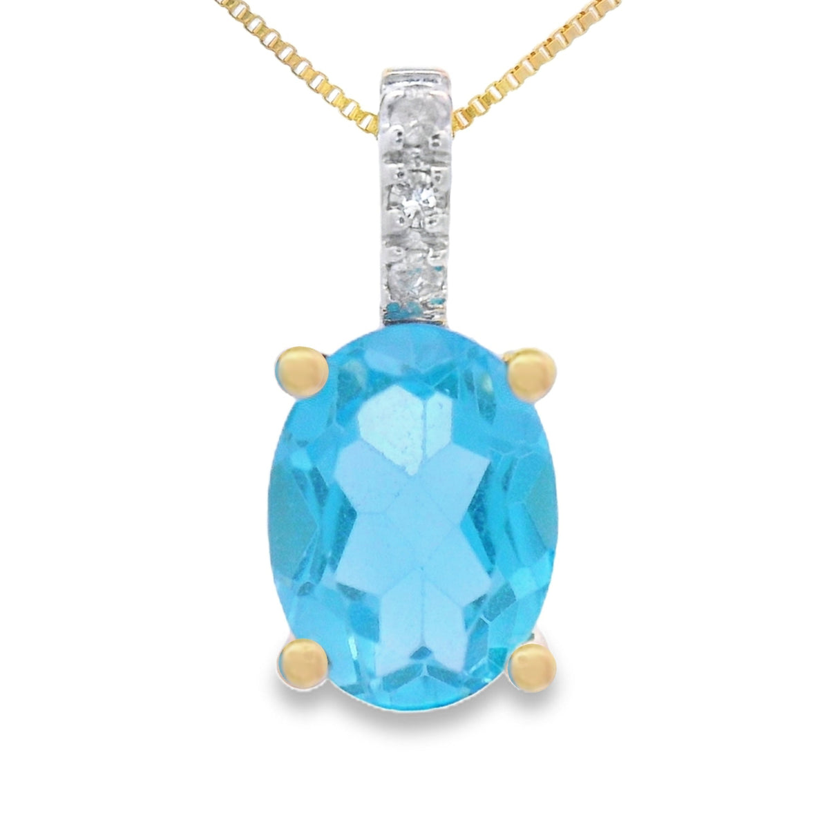 Colgantes de moda de topacio azul y diamantes en oro amarillo de 10 qt