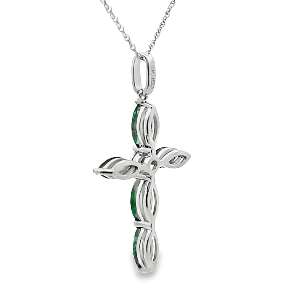 Colgante religioso de cruz con diamante esmeralda en oro blanco de 10 quilates