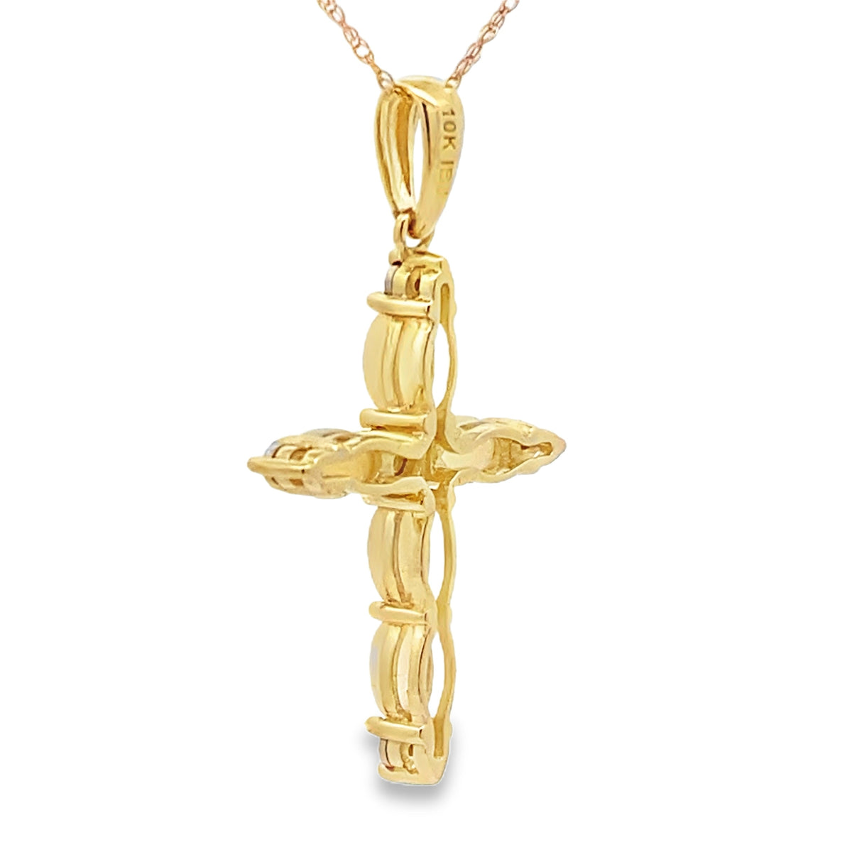Colgante de cruz religiosa con diamantes de ópalo en oro amarillo de 10 quilates