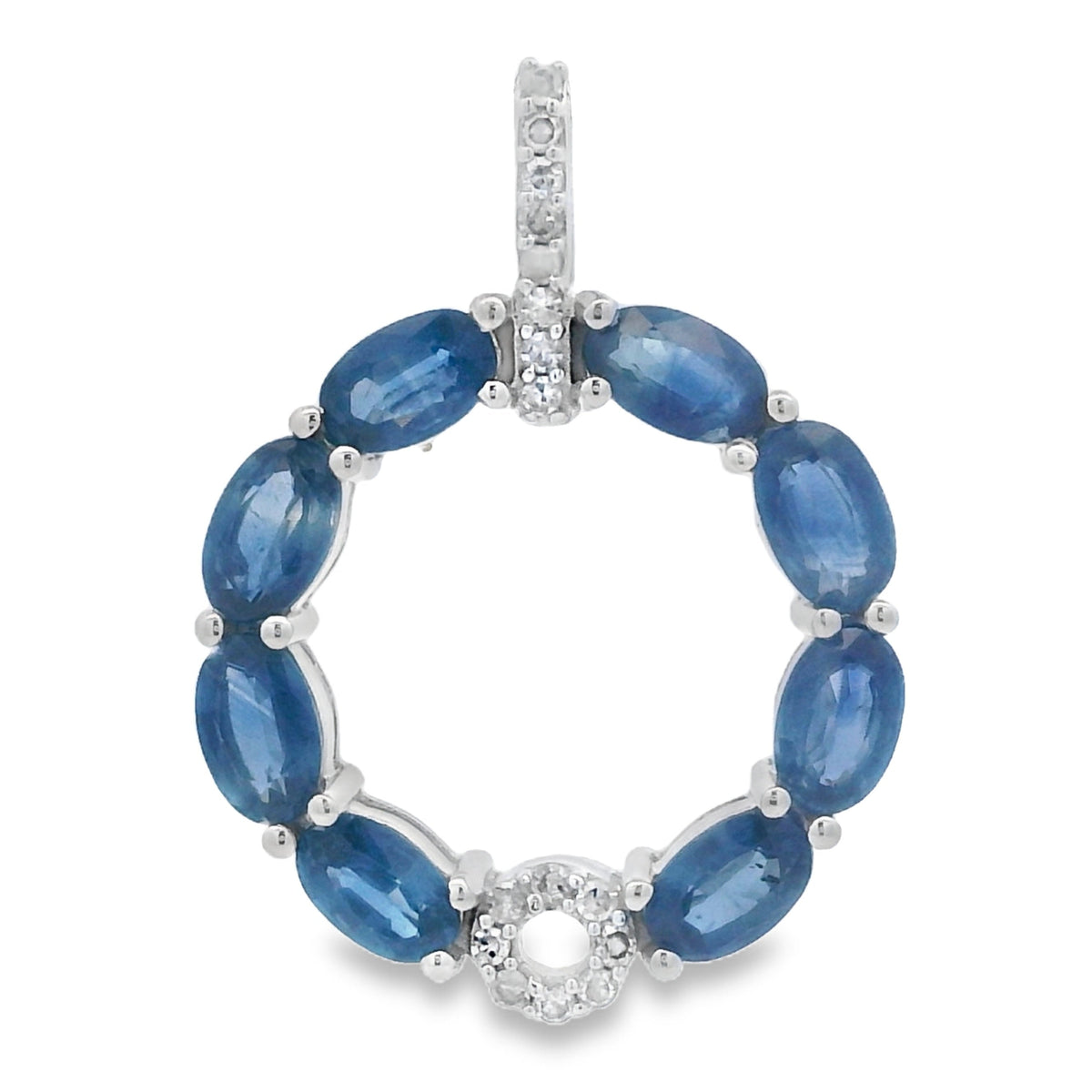 Colgantes de moda de zafiros y diamantes de oro blanco de 14kt