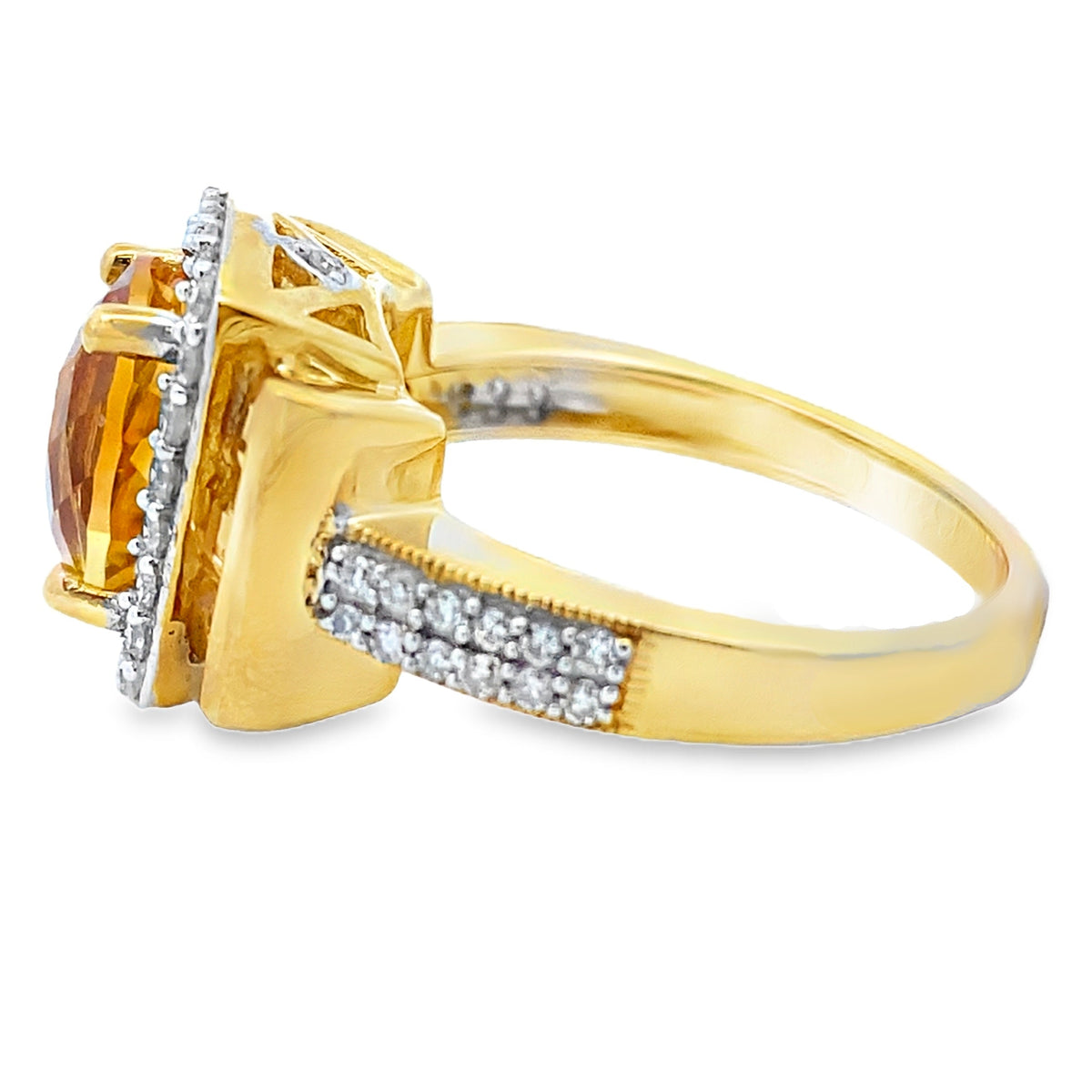 Anillo de Citrino y Diamantes auténticos de 2.47 ct en Oro Amarillo de 10 qt