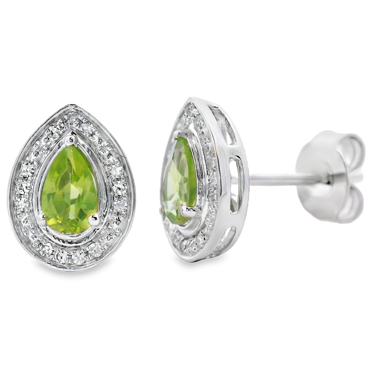 Pendientes de peridoto y diamante de 0,56 qt en oro blanco de 10 kt