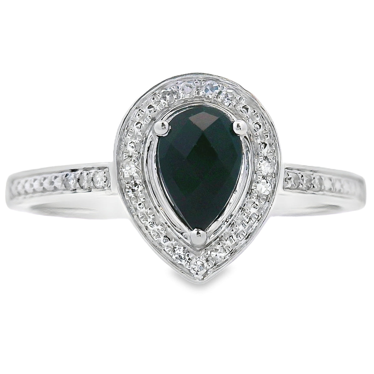 Anillo de oro blanco de 10 kt con diamante y ónix natural de 0,52 ct
