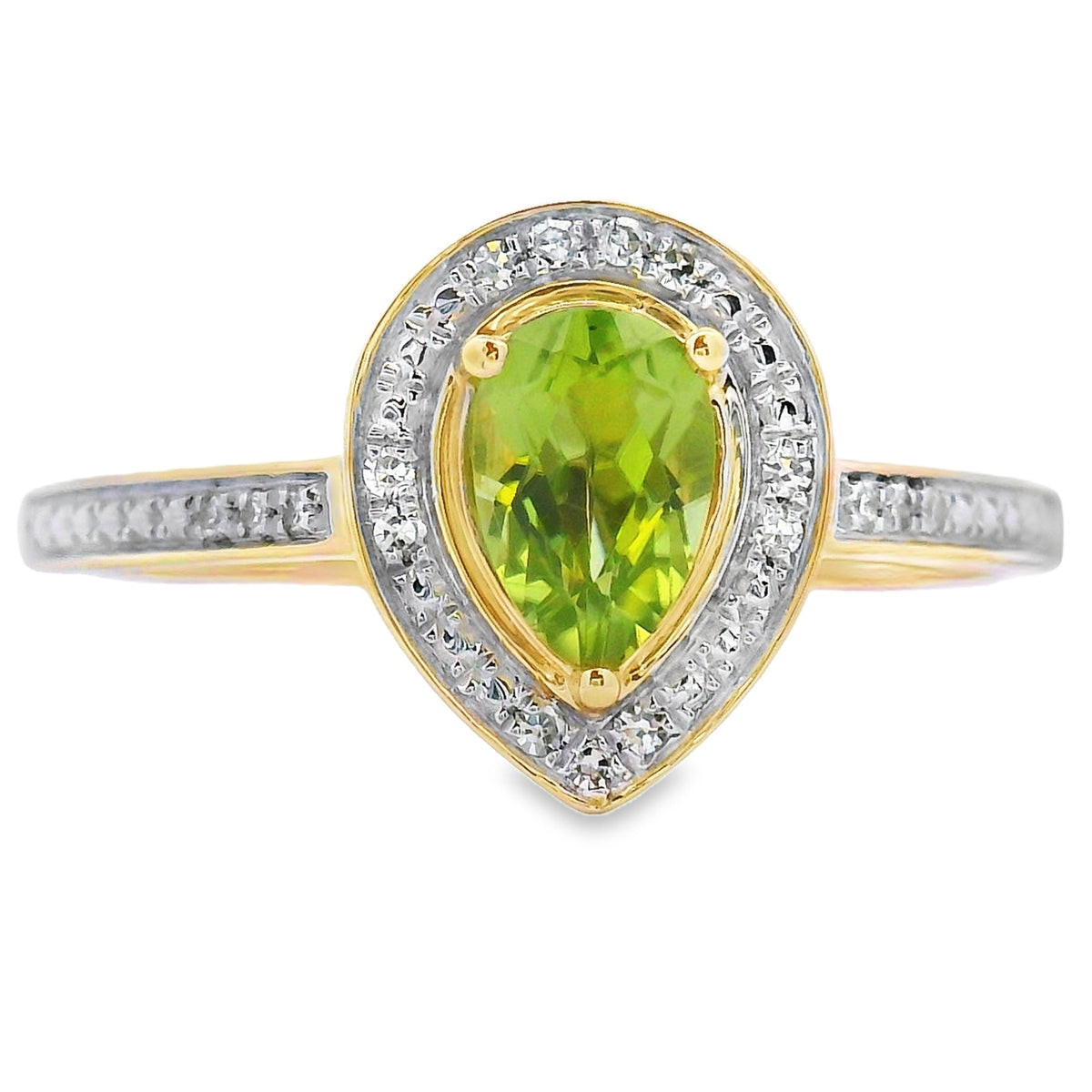 Anillo auténtico de Peridoto y Diamantes de .50ct en Oro Amarillo de 10KT