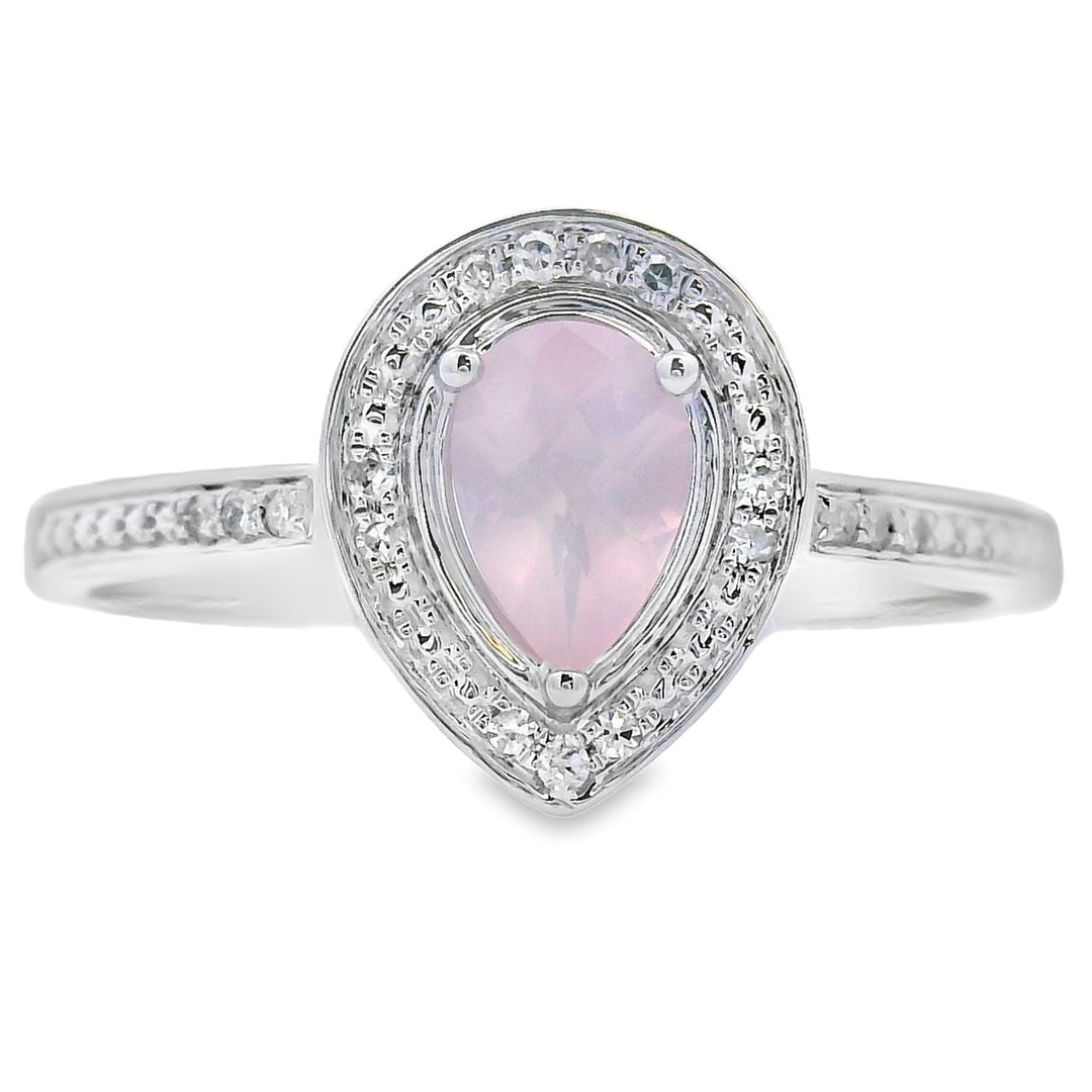 Genuine .44ct Rose Quartz Diamond Ring 10KT White Gold
