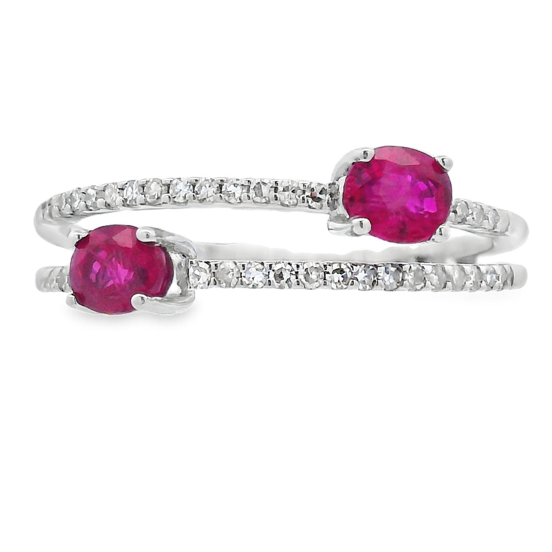 Genuine .59ct Ruby Diamond Ring 14KT White Gold