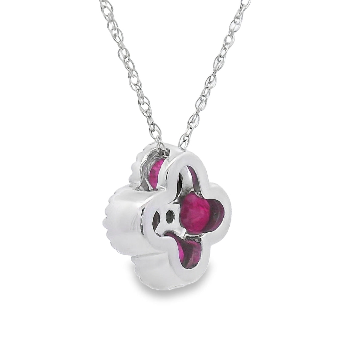 Colgantes de moda de rubí y diamante de .77ct, oro blanco de 14kt