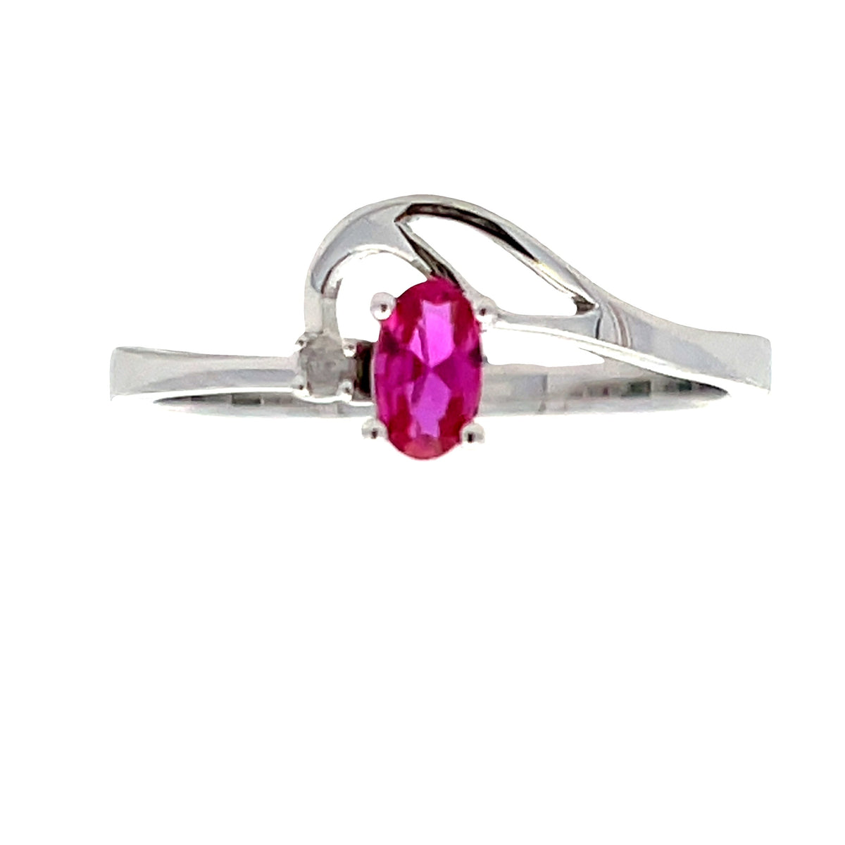 Genuine .02ct Created Ruby Diamond Ring 10KT White Gold