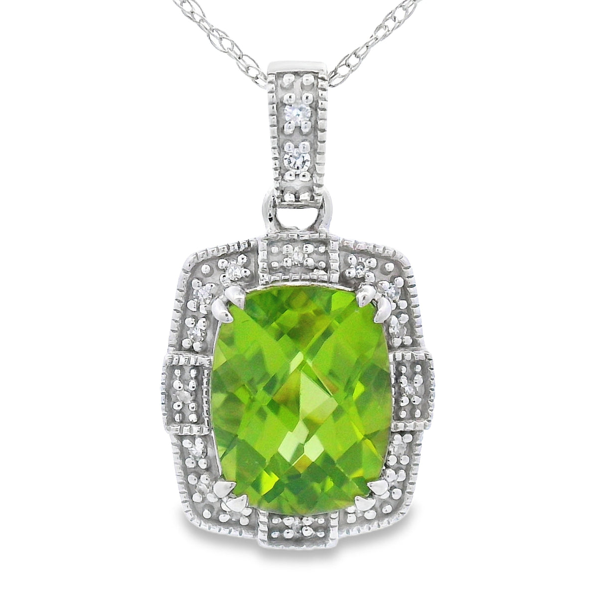 Colgantes de moda de peridoto y diamante de 2,03 ct en oro blanco de 10 kt