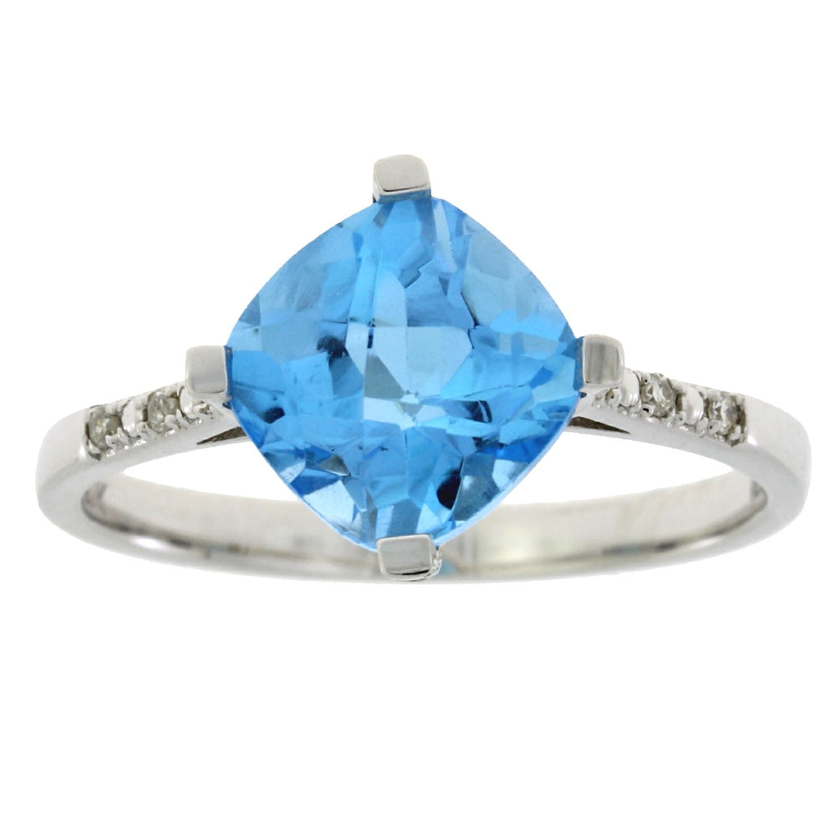 Anillo de oro blanco de 10 qt con topacio azul natural de 1,20 qt y diamantes