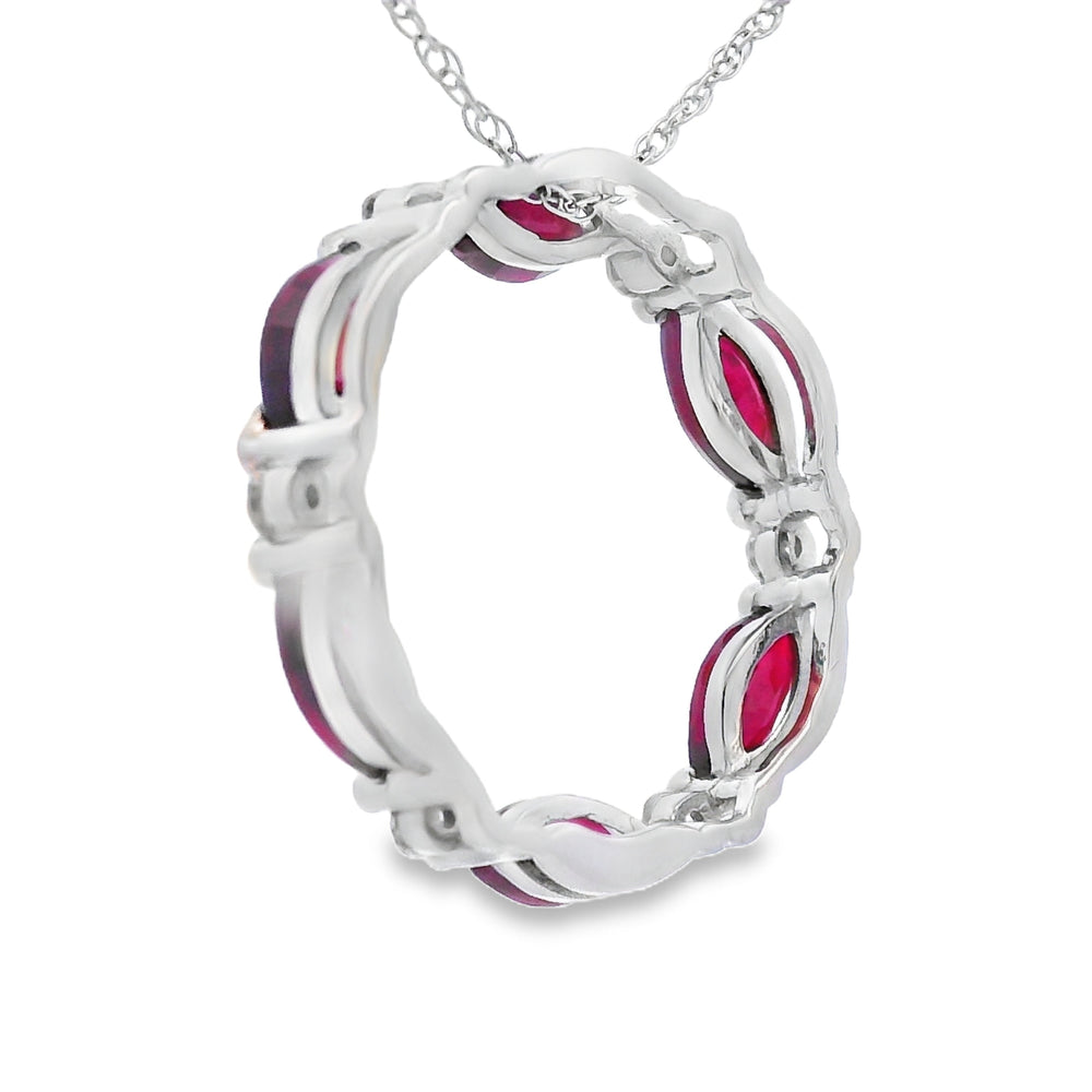 Ruby Diamond Circle of Love Pendant 10KT White Gold