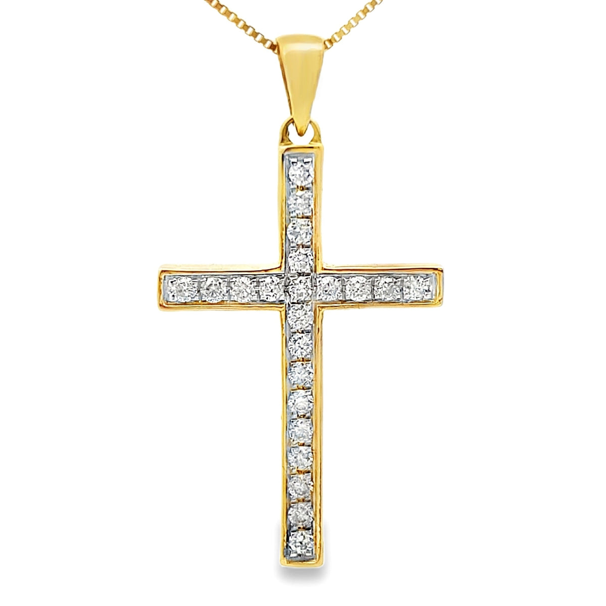 .22ct Diamond Cross Religious Pendant 14KT Yellow Gold