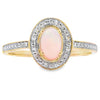 Auténtico anillo de oro amarillo de 10 qt con ópalo y diamantes de 0,36 ct
