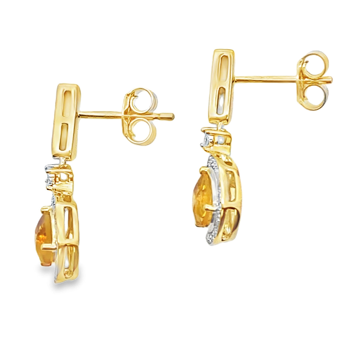 Pendientes colgantes de citrino y diamantes de 0,89 ct en oro amarillo de 10 kt