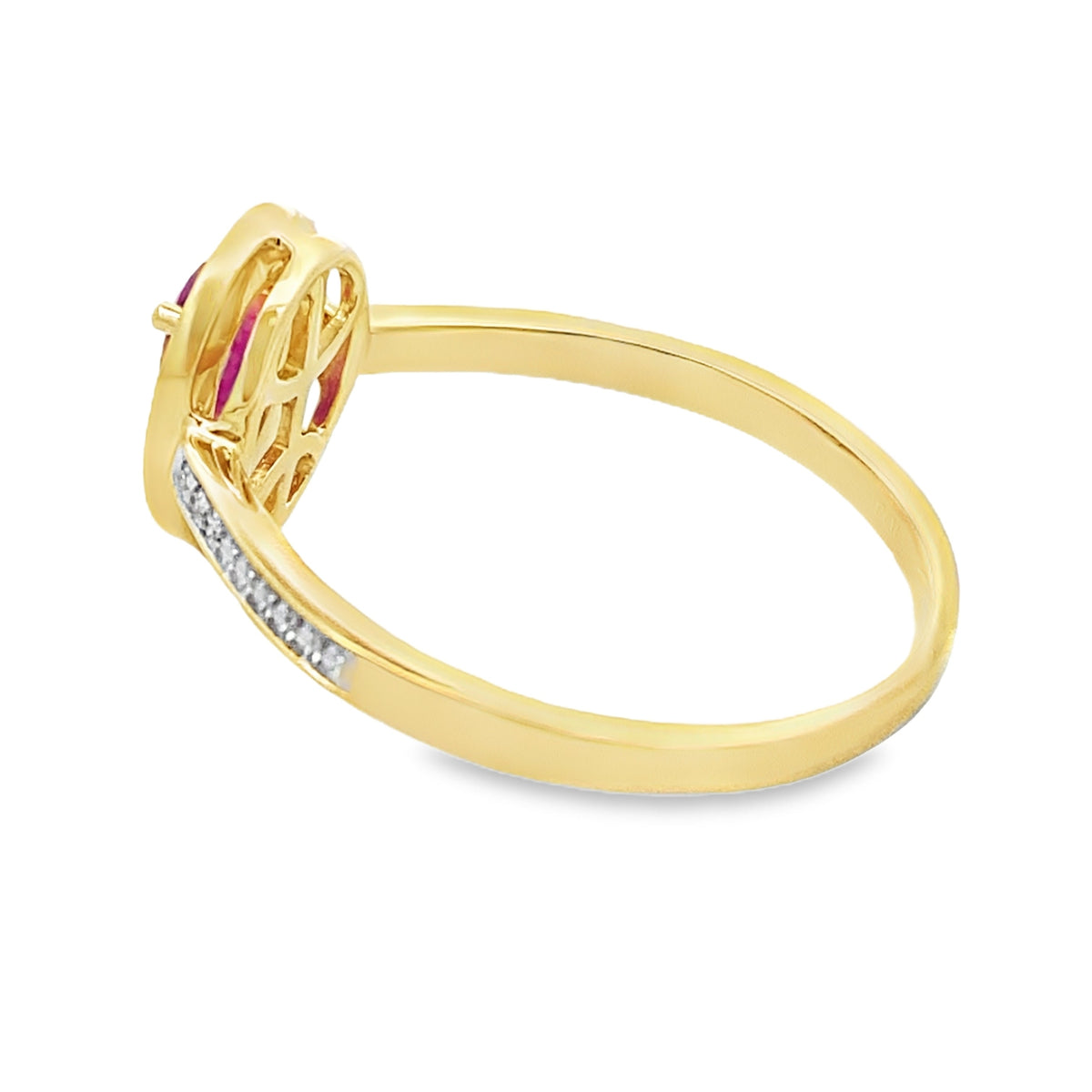Auténtico Anillo de Rubí y Diamantes de .54ct en Oro Amarillo de 10KT