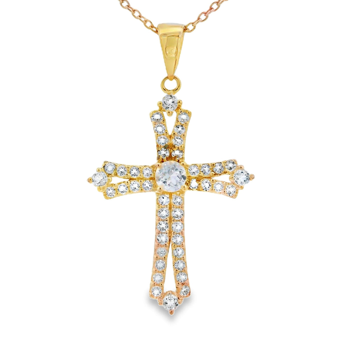 Colgante religioso de cruz de topacio genuino de plata esterlina