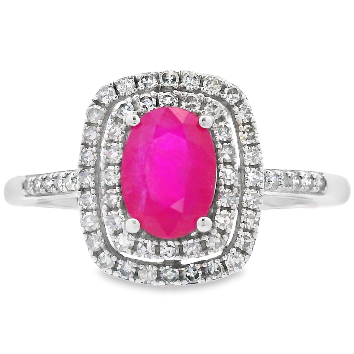 Anillo de diamantes y rubí auténtico de 1.29ct en oro blanco de 10KT