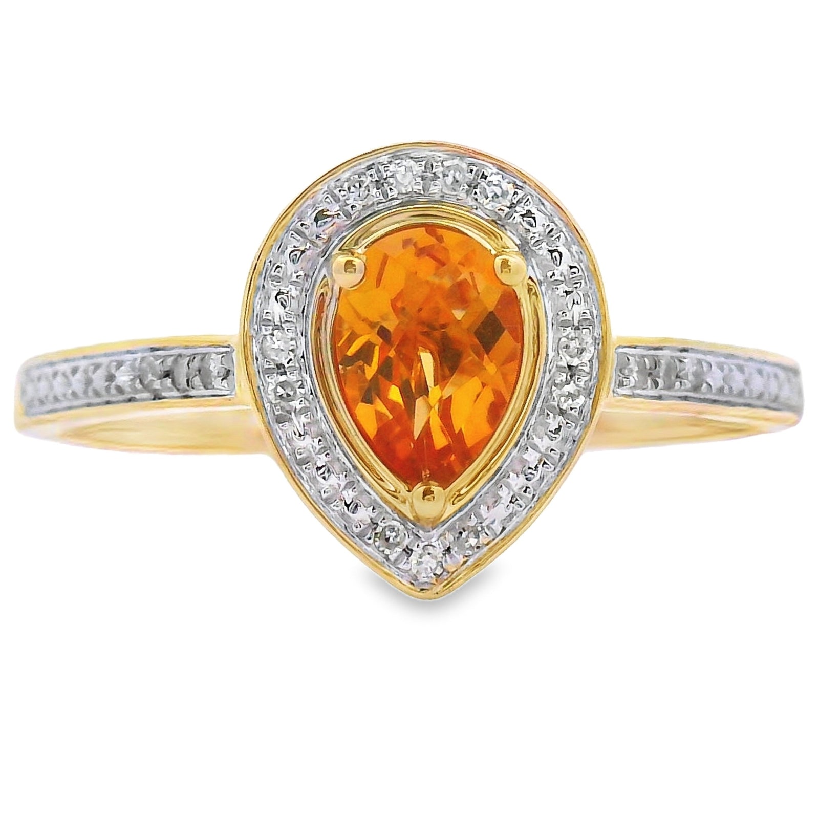 Anillo de diamante de citrino auténtico de .50ct, oro amarillo de 10 quilates