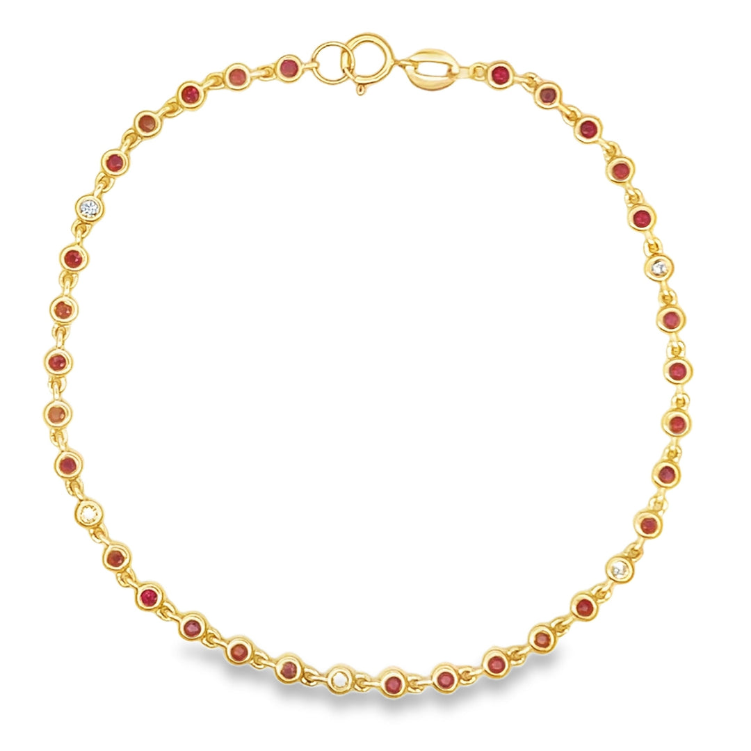 Natural .95ct Ruby Diamond Bracelet 14KT Yellow Gold