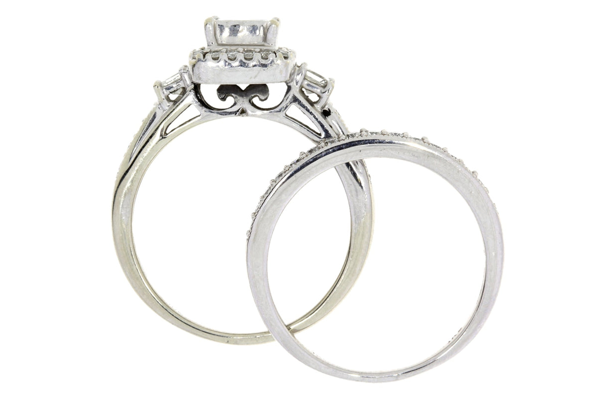 Juego de anillo de compromiso con diamante de 1.00 qt en oro blanco de 10 kt