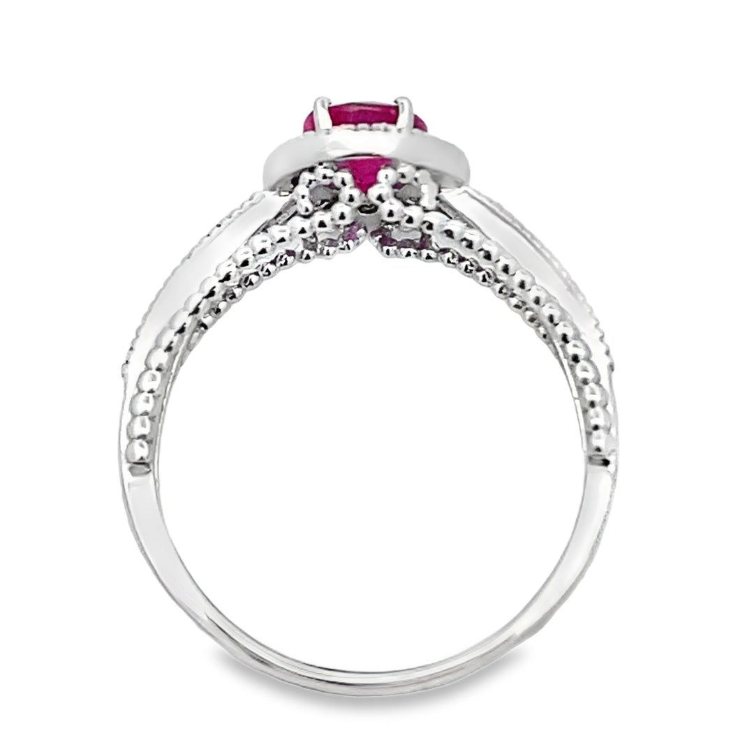 Genuine 1.35ct Ruby Diamond Ring 14KT White Gold