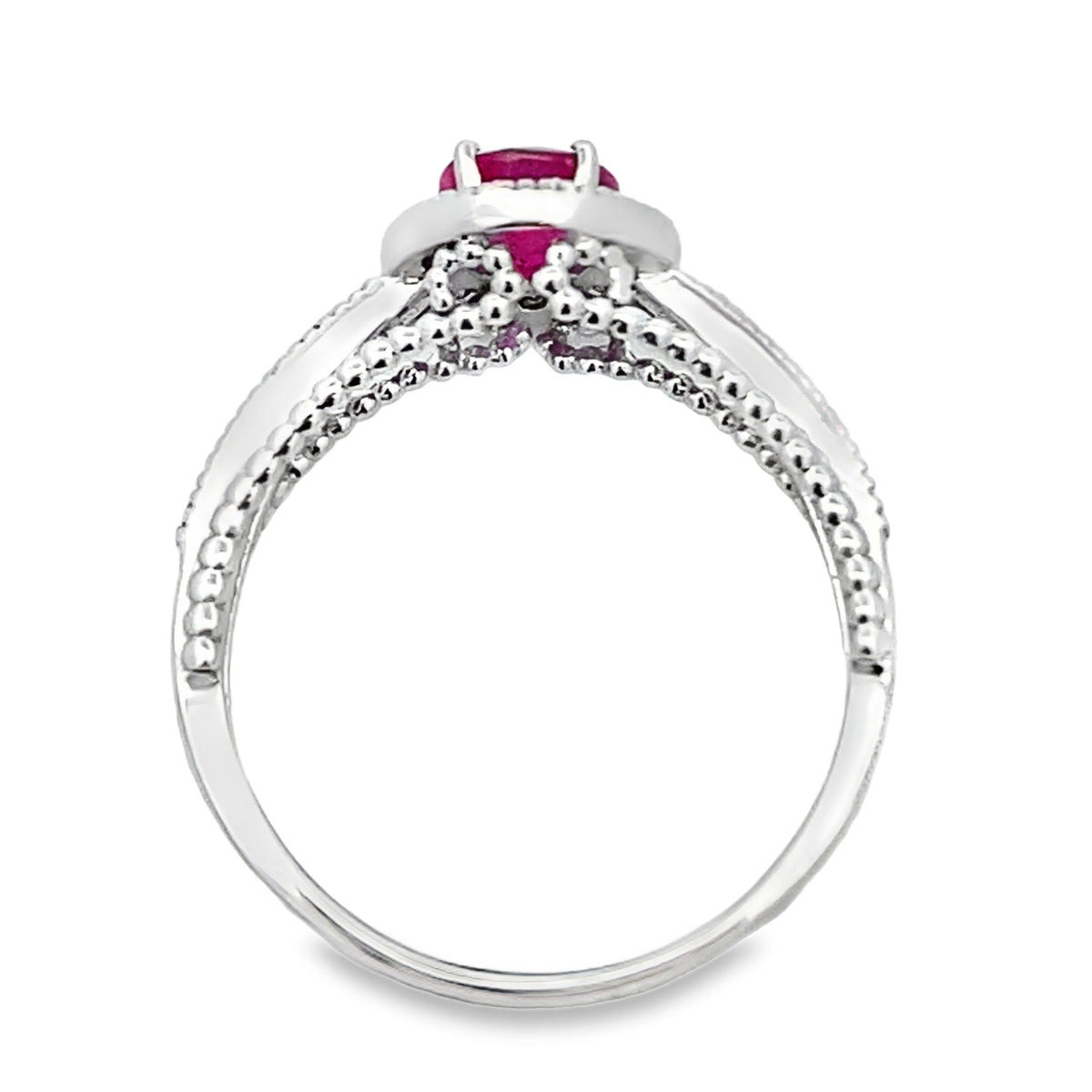 Anillo de oro blanco de 14 KT con rubí y diamantes, genuino de 1.35 qt