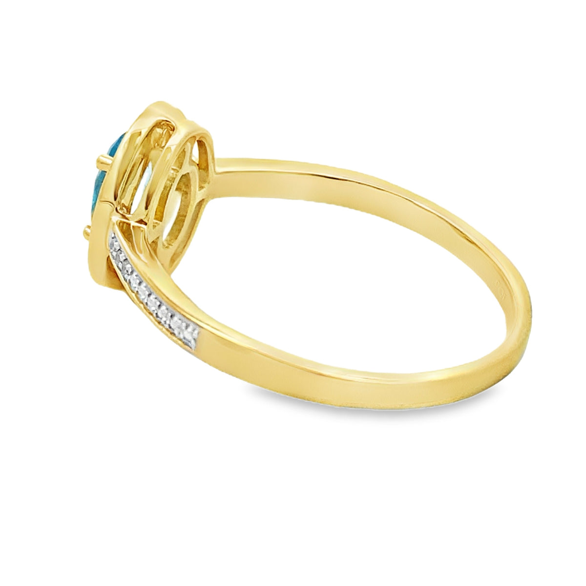 Genuine .49ct Blue Topaz Diamond Ring 10KT Yellow Gold