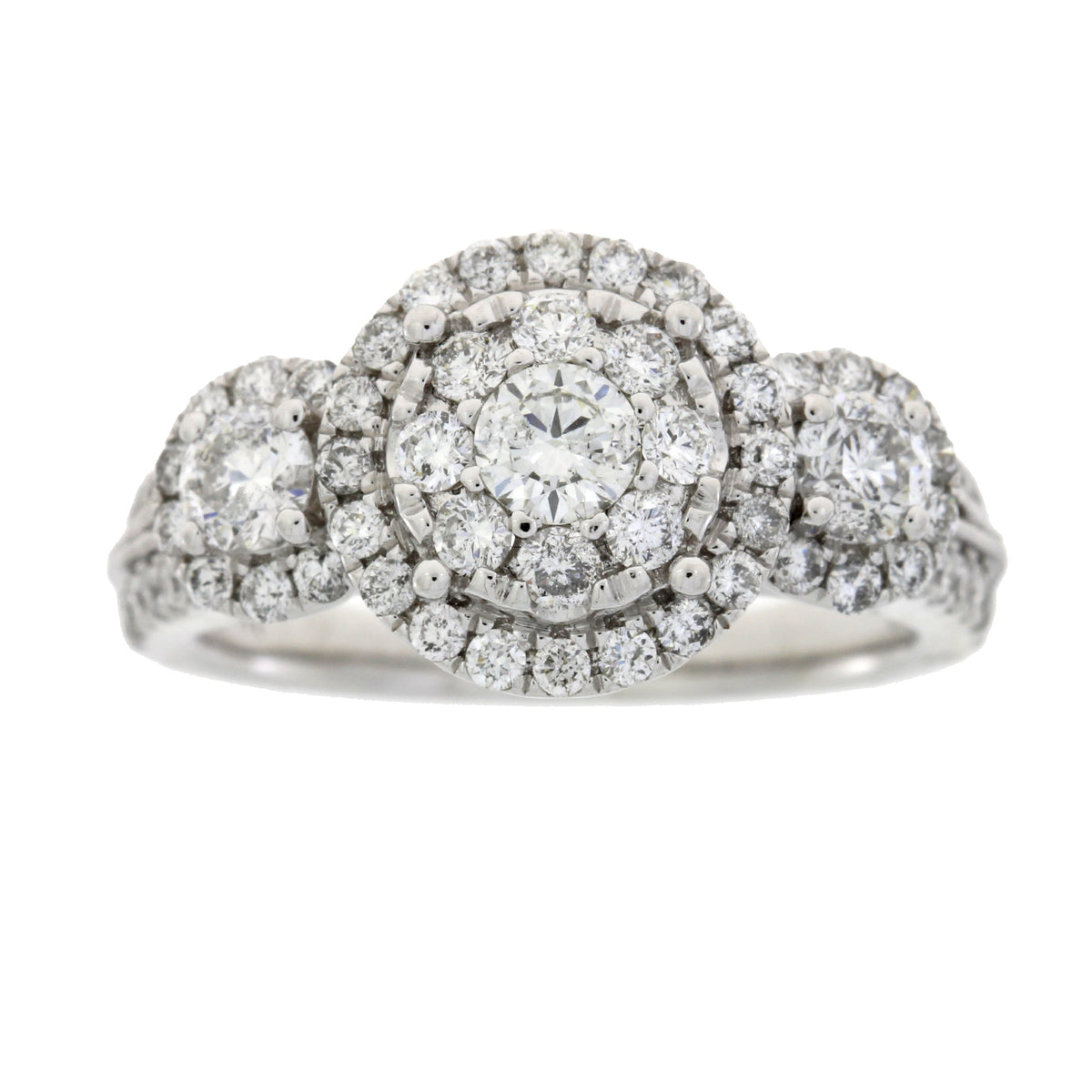 Anillo de 3 piedras de diamantes naturales de 1.50ct en oro blanco de 14kt