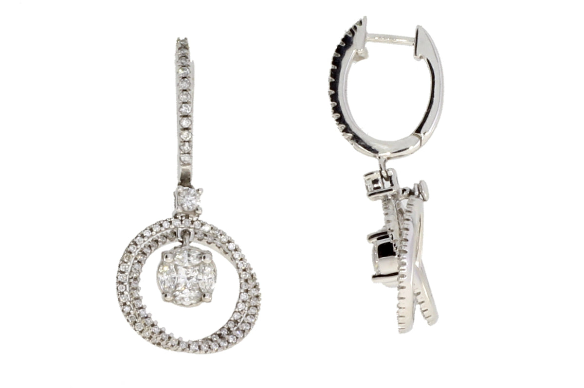 Pendientes colgantes con diamantes auténticos de 1,00 qt en oro blanco de 14 kt