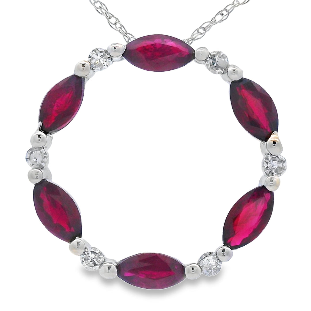 Ruby Diamond Circle of Love Pendant 10KT White Gold