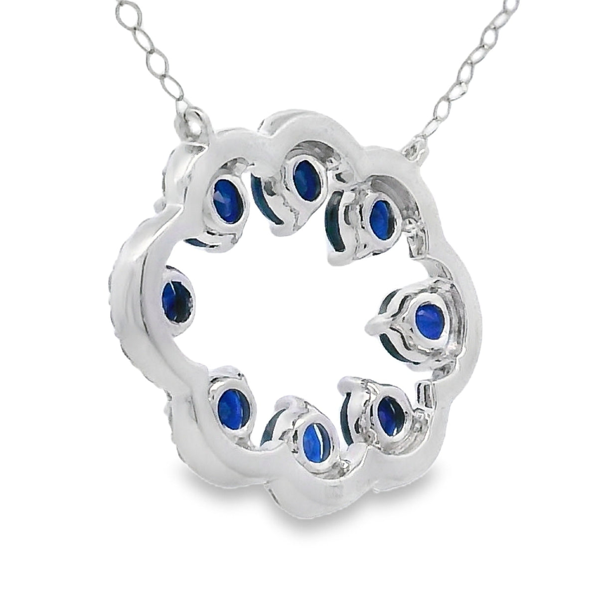 Colgantes de moda de zafiros y diamantes de oro blanco de 14kt